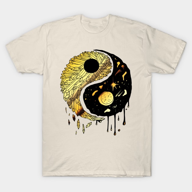 Gold Yin Yang Crystals and The Night Sky T-Shirt by kenallouis